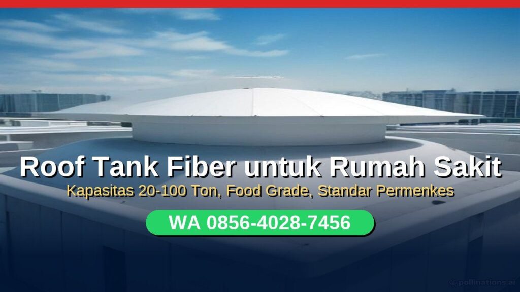 Roof tank fiber untuk rumah sakit: tangki FRP food grade kapasitas 20-100 ton standar Permenkes - WhatsApp 0856-4028-7456
